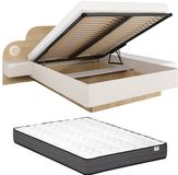 Vente-unique Bed met opbergruimte hout beige 160 x 200 cm