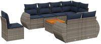 vidaXL 9-delige tuinbankset met kussens, grijs, polyrotan