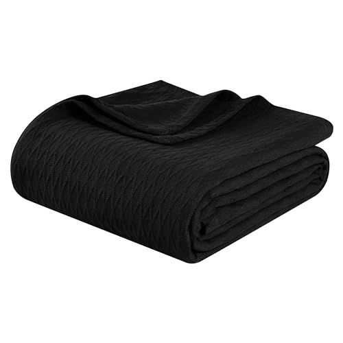 Diamond Weave Cotton Throw Blanket - Black