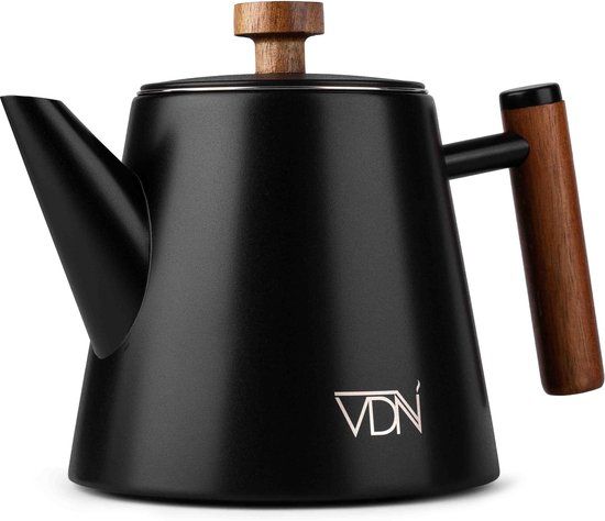 VDN RVS Theepot Dubbelwandig met Filter - Zwart 1 Liter