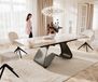 DELIFE Table à manger Edge 180-220x100 Céramique Minas Melange Blanc-Beige Châssis W Finition effet Titane Extensible