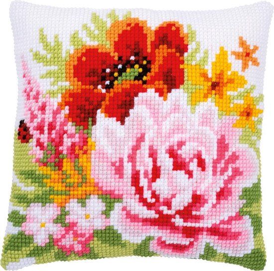 Vervaco Kleurige bloemen Kruissteekkussen pakket - Borduurpakket - 40x40cm