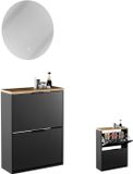 Planetmöbel STIVIO Schoenenkast 60 cm 2 Kleppen Zwart LED Spiegel NOVA