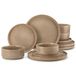VANCASSO, service en grès, 12 pièces, set combiné pour 4 personnes, vaisselle composée de : assiettes plates, assiettes à dessert, bols, de couleur caramel