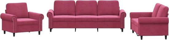 vidaXL 3-delige Loungeset met kussens fluweel wijnrood