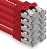 Freiwerk 0,5 m - rood - verpakking van 10 CAT.7 netwerkkabel LAN Ethernet patchkabel S-FTP LSZH PIMF 10GB s RJ45-stekker Cat6a