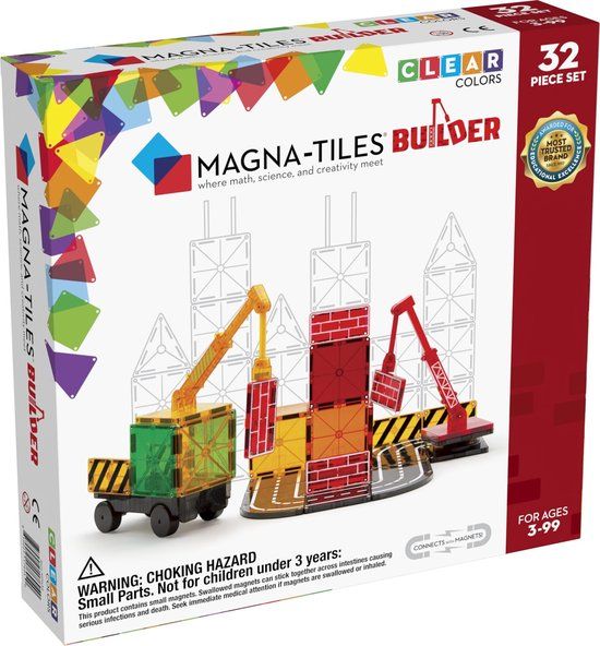 Magna Tiles Builder Bouwplaats Set - Magnetisch Speelgoed - 32st - STEM
