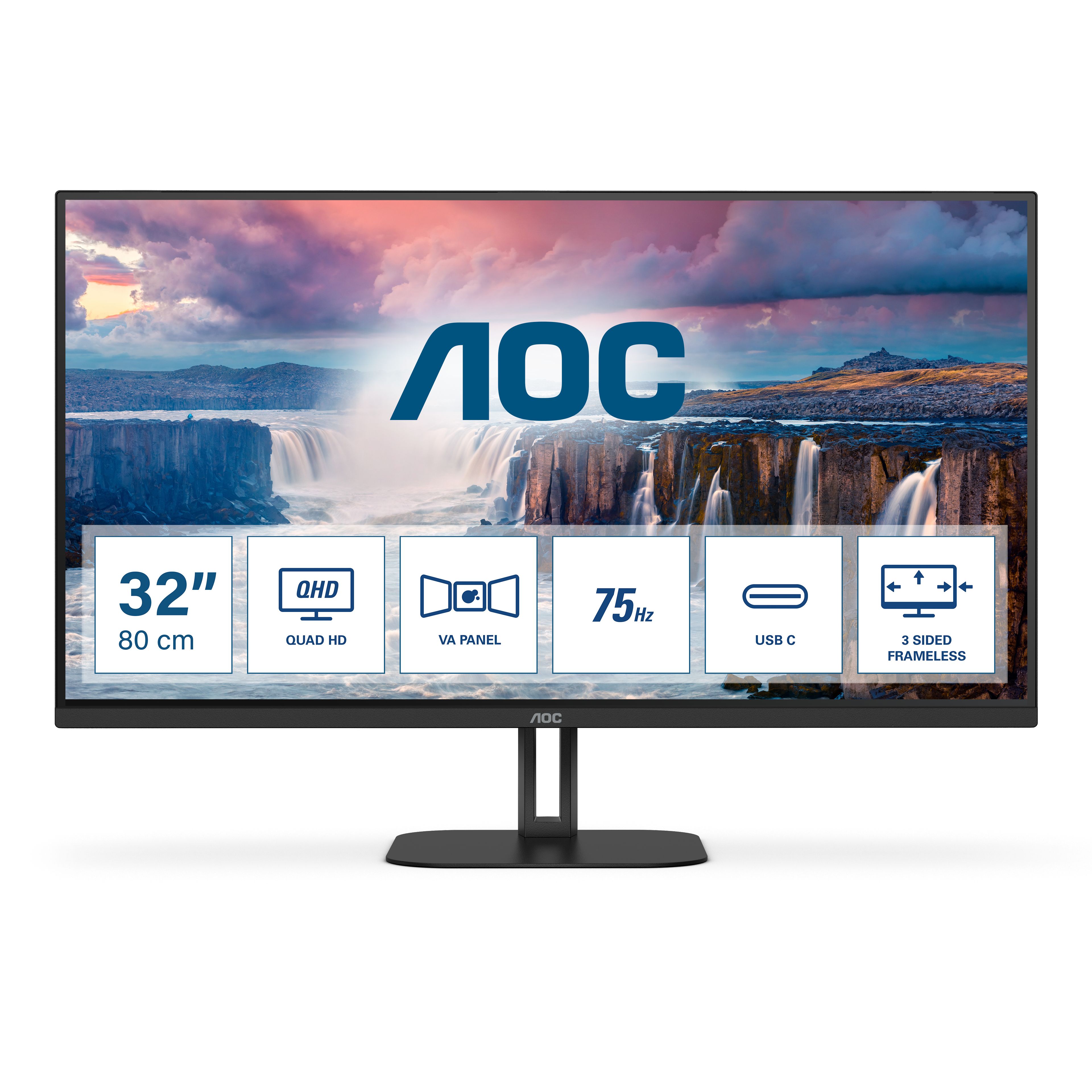 AOC Q32V5CE/BK 31.5" QHD VA Monitor | 75Hz | USB-C | AMD FreeSync