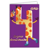 Afie ColorAges 69-2404 verjaardagskaart, 4 jaar, goudkleurig, glanzend, gestructureerd, voor kinderen en jongens en meisjes – kleurrijke tekst, geschikt voor de leeftijd binnen – inclusief envelop – gemaakt in Frankrijk – ColorAges