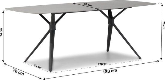 Santika Novita/Valerio 180 cm dining tuinset 5-delig - Grijs-antraciet - 4 zitplekken