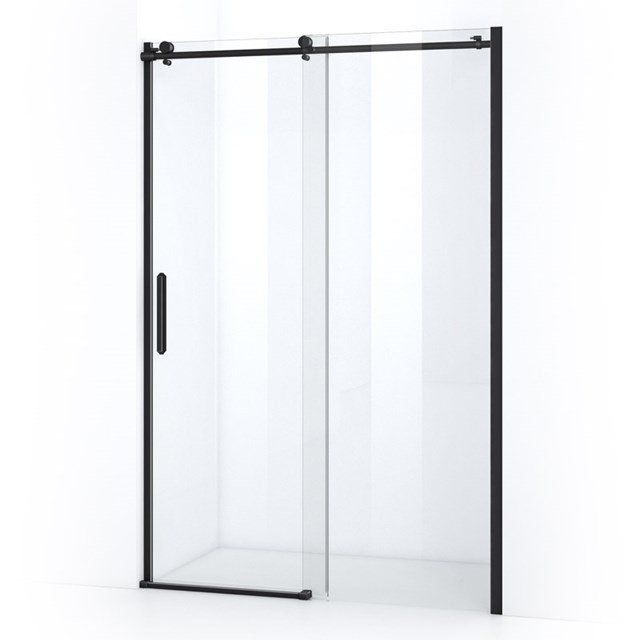 Maxaro Douchewand met Schuifdeur Mat Zwart Crystal Allure 150cm Rond Rollersysteem