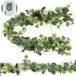 TOSAVGA 2 pièces guirlande d'eucalyptus 1,8m, guirlandes d'eucalyptus artificielles, guirlande de fleurs avec fleurs blanches, guirlande de feuilles, guirlande de plantes artificielles verte, pour décoration de mariage et de maison