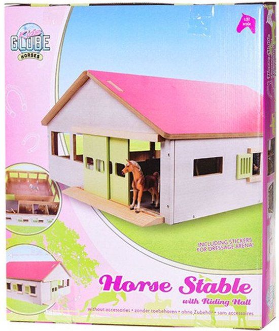 Kids Globe Luxe Paardenstal 1:32 - Hout - Wit/Roze - 3+ jaar