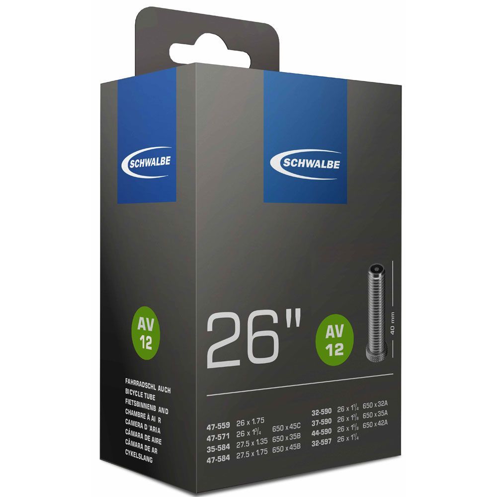 Schwalbe AV12 - Binnenband Fiets - Auto Ventiel - 40 mm - 26 x 1 1/4 - 1 3/8 - 175 - zwart