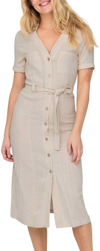 Only ONLSIESTA SS LIN BL SHIRT DRESS PNT NOOS Dames Jurk - Moonbeam - Beige - M