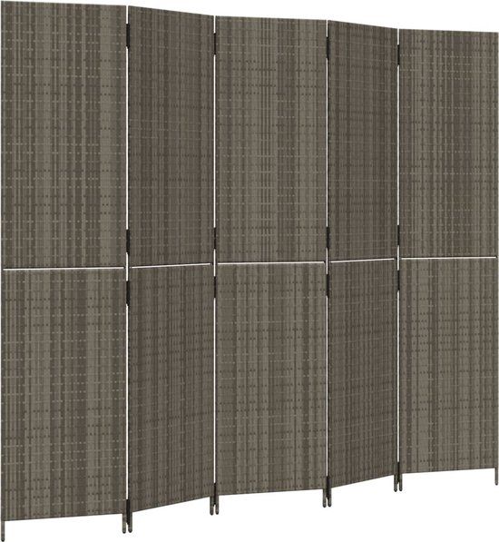 vidaXL Kamerscherm 5 panelen poly rattan grijs
