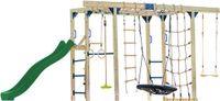 AXI Boris Klimtoestel Bruin met Schommels en Trapeze – Groene Glijbaan – Monkey Bars en Klimnetten – Duikelstang – Diverse Ladders