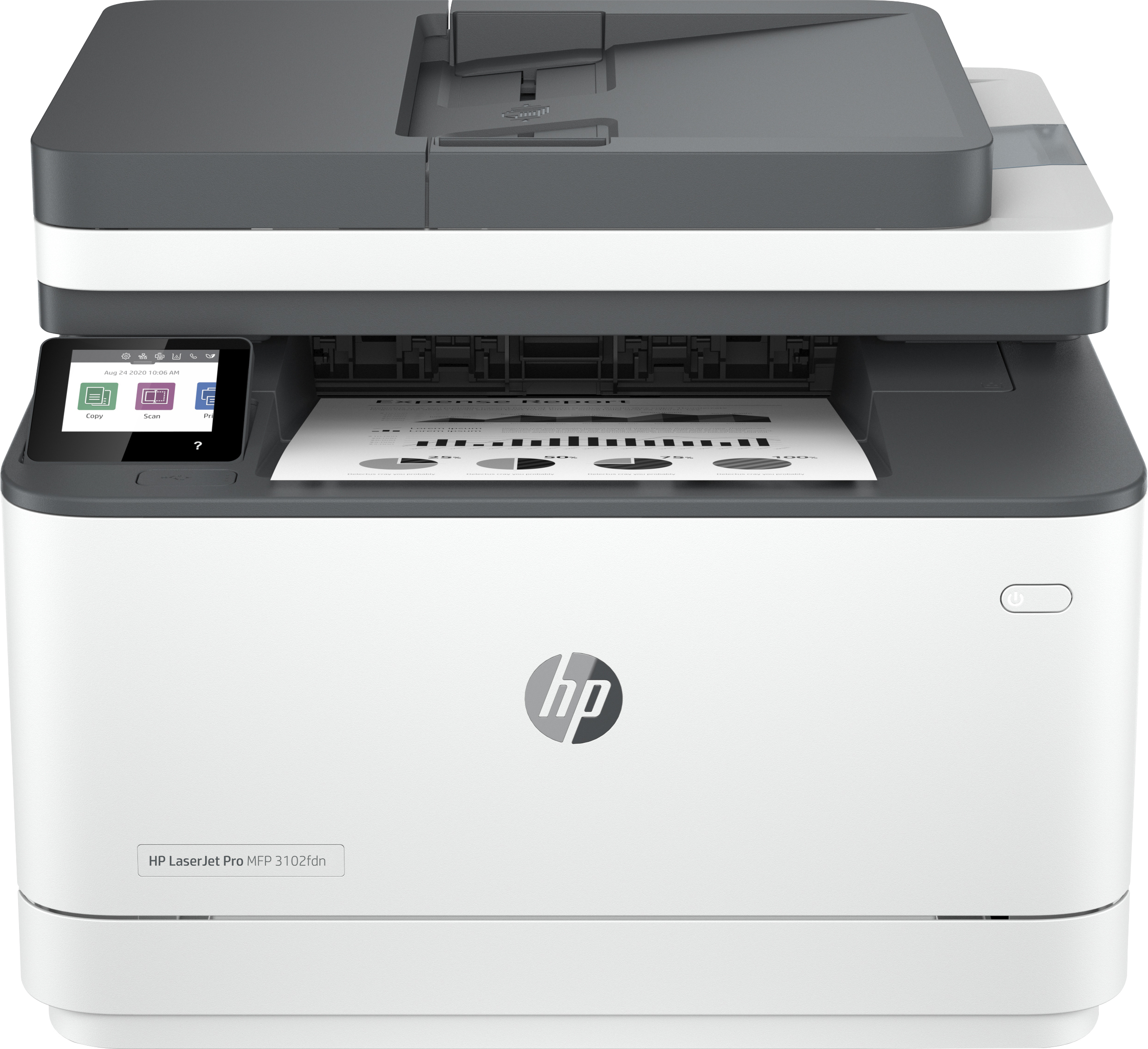 HP HP LaserJet Pro MFP 3102fdn printer, Zwart-wit, Printer voor Kleine en middelgrote ondernemingen, Printen, kopi&#235;ren, scannen, faxen, Automatische documentinvoer; Dubbelzijdig printen; USB flash drive-poort aan de voorzijde; Touchscreen