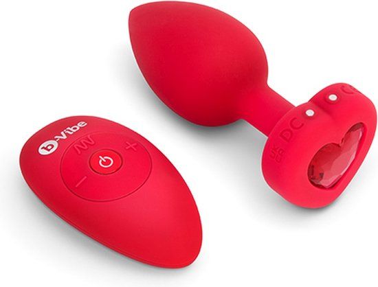 B-Vibe Vibrating Heart Butt Plug - Red - M/L