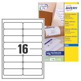 Avery Zelfklevende adrespostlabels, inkjetprinters, 16 etiketten per A4-vel, 400 labels, QuickDRY (J8162), wit