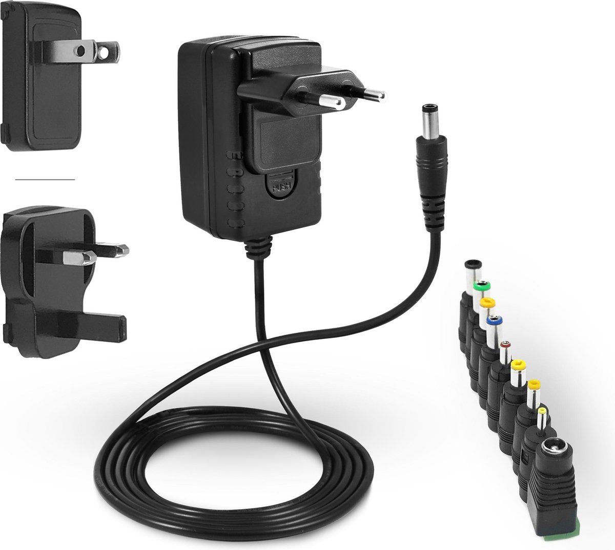 Leicke ULL Voeding 12V 2A | 12V 2000mA | Lader 24W met 9 adapterkoppen
