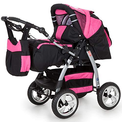 Lux4Kids Kinderwagen met autostoel Isofix alles in een 3-in-1 combikinderwagen King by ChillyKids Cosmic Black & Pink 3-in-1 met autostoel