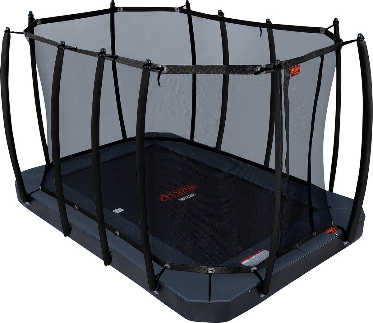 Avyna Pro-Line FlatLevel trampoline 352 - 520x305 cm - HD Plus + Royal Class veiligheidsnet - Grijs - Zwart
