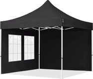 TOOLPORT 3x3 m Easy Up partytent Vouwpaviljoen, ECONOMY staal 30mm met zijwanden (vensters), zwart