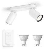 Philips Hue Pongee Opbouwspot (Wit) - Warmwit Licht - Incl. Hue Dimmer Switch - Plafondspot met 2 Lichtpunten - GU10 - Hue White