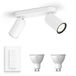 Philips Hue Pongee Opbouwspot (Wit) - Warmwit Licht - Incl. Hue Dimmer Switch - Plafondspot met 2 Lichtpunten - GU10 - Hue White