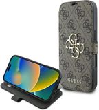 Guess 4G Big Metal Logo Book Wallet Case hoesje voor Apple iPhone 16 Pro Max - Brun