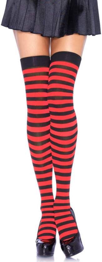 Leg Avenue Gestreepte kousen zwart/rood - One size