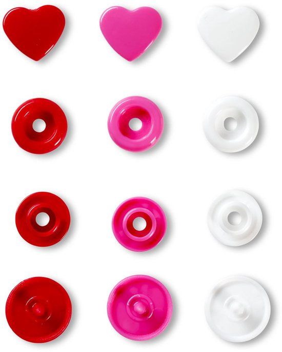 Prym Love Color drukknoppen Hart 12,4mm rood/wit/fuchsia
