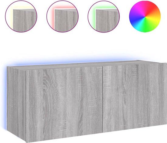 vidaXL Tv-wandmeubel met LED-verlichting 100x35x41 cm grijs sonoma