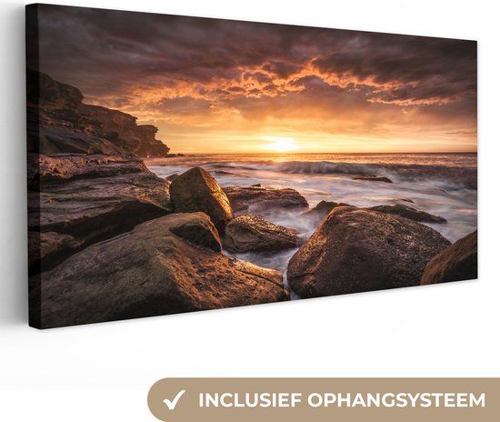 OneMillionCanvasses Canvas doek - Landschap Zonsondergang - 80x40 cm