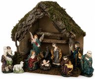 Merkloos / Sans marque Jja Showroom And Head Office Complete kerststal - 30 x 18 x 26 cm - met 11 kerstbeeldjes - kerstdecoratie stal