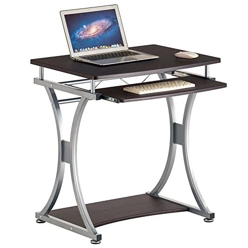 BAKAJI Bureau met uittrekbare toetsenbordstandaard en werktafel, pc-deur, computertafel van metaal en MDF-hout, bruin