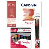 Kit Canson Kit Block met 10 vellen à 290 g, leeuw starter Georgian met 6 kleurtubes à 22 ml en 3 penseelset van Georgian met lange handgreep, ideaal voor leeuw