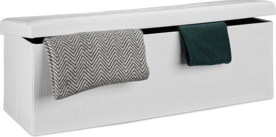 Relaxdays Opbergbank met Deksel - 114x38x38 cm - Wit