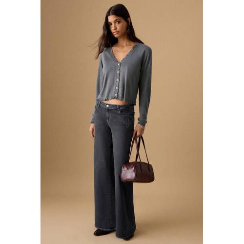 MANGO TEEN low waist wide leg jeans black denim