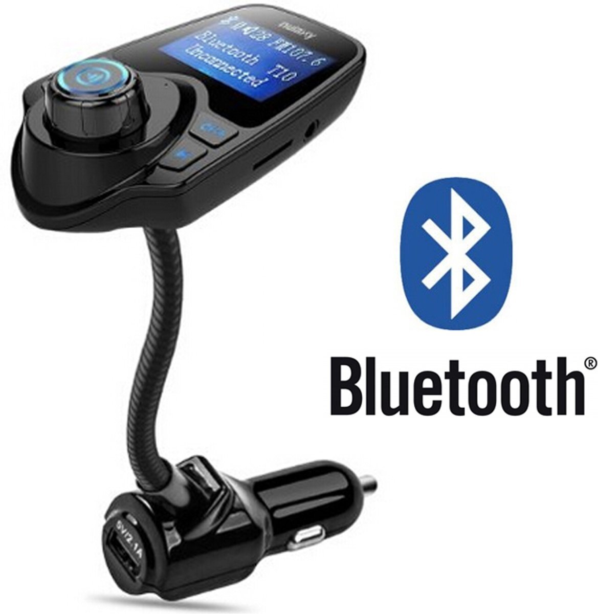 SoFetch Bluetooth 5-in-1 Auto Carkit MP3 Speler / FM transmitter / LED Display / Handsfree bellen / 2 x High Speed USB Oplader - Geweldige Geluidskwaliteit Stereo audio Output