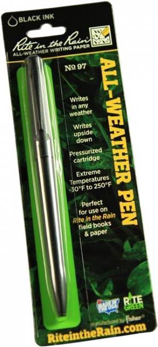 Rite in the Rain Rite In The Rain Metal Clicker Pen, metalen Flat Black Barrell Schrijft op nat papier en ondersteboven in temperatuur van -30 F tot 250 F