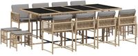 vidaXL 13-delige tuinset met kussens, polyrattan, gemengd beige