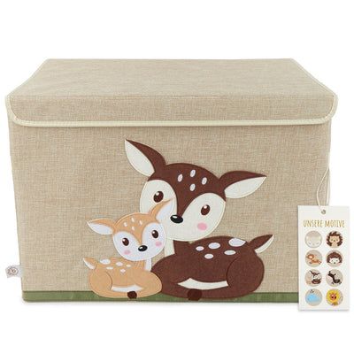 Bieco Toy Storage Box - Freestanding - Olive, Sand - Animal Pattern
