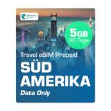 Simmetry South America gegevens eSIM, 10 GB, 180 dagen, compatibel met eSIM-compatibele iOS- en Android-apparaten, hotspot sharing toegestaan, ideaal voor lange reizen of langdurig gebruik.
