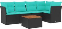 vidaXL 6-delige Loungeset met kussens, polyrattan, zwart