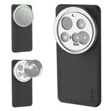 NEEWER 15 Ultra hoes, beschermhoes compatibel met Xiaomi 15 Ultra, Heavy Duty TPU + PC kunstleer met 17 mm lensbevestigingen en 67 mm filteradapter voor draadloos opladen, PA101 zwart + zilver