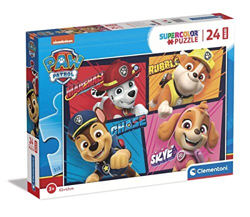 Clementoni - Paw Patrol Supercolor Patrol-24 stuks kinderen 3 jaar, puzzel cartoons Made in Italy, meerkleurig, 24238