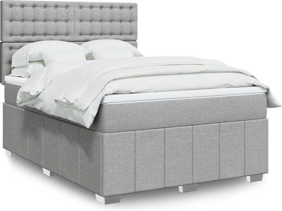 vidaXL Boxspring met matras stof lichtgrijs 160x200 cm