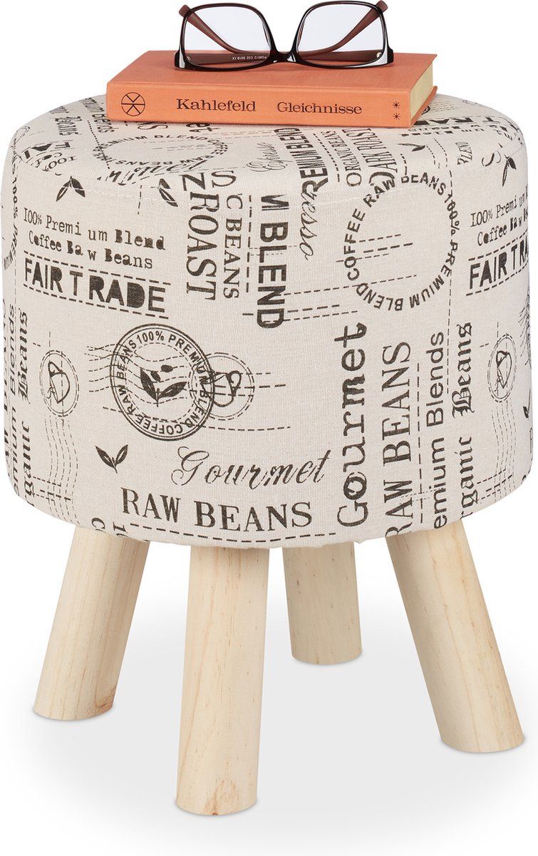 Relaxdays rond krukje - stoffen hocker - voor kaptafel - voetenbank - zitkruk - slaapkamer